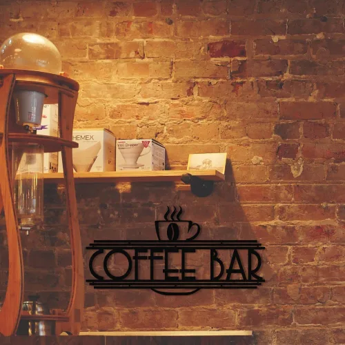 Miniatura 3 de XORT Letrero de café de metal para decoración de pared, arte de pared de metal para cafetería, barra de café y té de metal negro, para colgar