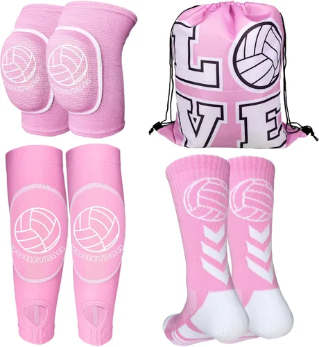 Miniatura 10 de Equipo de voleibol para jóvenes - Rodilleras, mangas para brazos, calcetines y bolsa con cordón para jóvenes, adolescentes y niñas en entrenamiento
