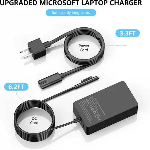 Miniatura 6 de Adaptador de fuente de alimentación para cargador de laptop Surface Pro de 65 W para Microsoft Surface Pro 11/10/9/8/7+/7/6/5/4/3, Surface Book