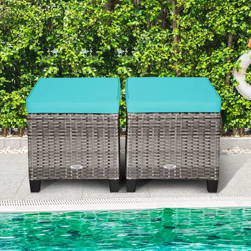 Miniatura 4 de Tangkula Juego de 2 otomanas de ratán para patio, reposapiés de mimbre para exteriores, con cojines suaves y marco de acero, juego otomano de patio