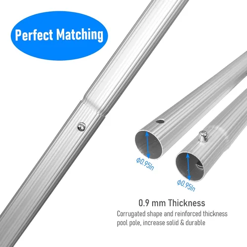 Miniatura 7 de Poolvio Red de desnatador de hojas para piscina, con 5 secciones telescópica de aluminio y malla fina de nailon, herramienta de limpieza de piscina