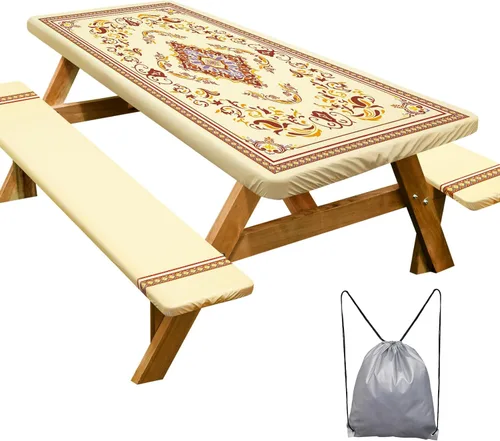 Miniatura 32 de Funda de mesa de picnic con fundas para bancos Esenciales de camping Mantel de picnic impermeable y a prueba de viento con bolsa de cordón, funda