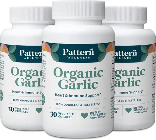 Miniatura 9 de Pattern Wellness Extracto de ajo orgánico inodoro 20:1 con alicina - Apoya la salud circulatoria e inmune - Sin OMG, sin gluten, vegano - 30 cápsulas