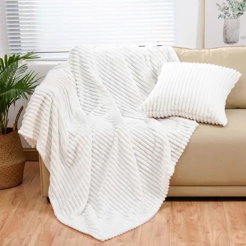 Miniatura 32 de Bnuitland - Manta de franela marrón con funda de almacenamiento, 300 GSM, manta de sofá súper suave con patrón de rayas de forro polar para bebés