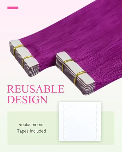 Miniatura 7 de YoungSee - Extensiones de cabello humano con cinta, extensiones de cabello color morado con cinta, 20g, extensiones de cabello teñido con cinta, 12