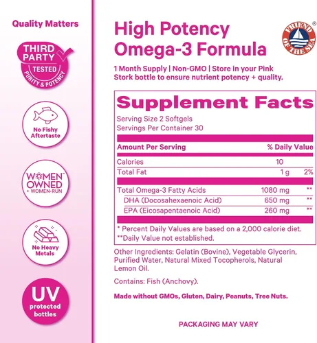 Miniatura 6 de Pink Stork Suplementos de aceite de pescado Omega 3 para mujeres con DHA y EPA - Suplemento omega-3 sin eructos de alta potencia para la salud