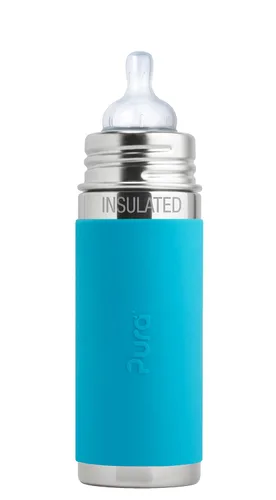 Miniatura 8 de Pura Kiki - Botella infantil aislada de acero inoxidable de 7 onzas, incluye pezón y funda de silicona de flujo medio, anticólicos, sin plástico