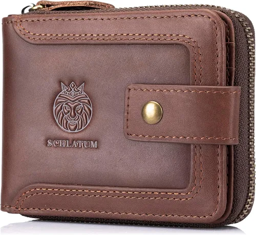 Miniatura 14 de LUKZIJAES Billetera de cuero genuino para hombre, con bloqueo RFID, delgada, plegable, bolsillo frontal, #3-Café, Vintage