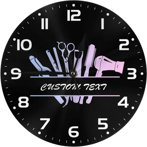 Miniatura 10 de Reloj de pared personalizado para peluquería, añade tu texto, reloj de peluquería personalizado para salón de belleza, decoración de reloj de pared