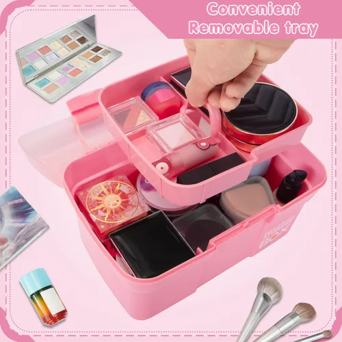 Miniatura 5 de TERGOO Caja organizadora multiusos de 11 pulgadas con bandeja extraíble, organizador portátil de manualidades pequeño con asa, caja de herramientas