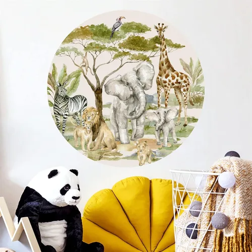 Miniatura 4 de Calcomanías de pared de animales de la selva para niños, diseño de animales de safari africano, despegar y pegar, decoración de paredes de bosque