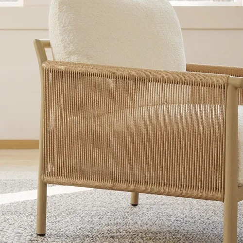 Miniatura 5 de CHITA Sillas decorativas trenzadas, sillón moderno con marco de metal con acabado similar a la madera para sala de estar y dormitorio, silla