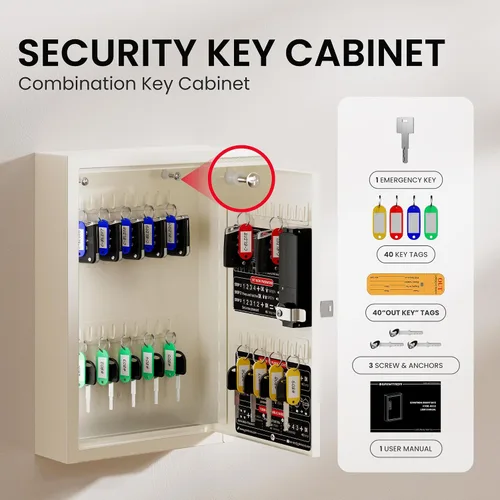 Miniatura 3 de Grimtron - Caja de seguridad de 40 llaves con código, caja electrónica de montaje en pared, modo privado/público, beige, regalo del día del padre