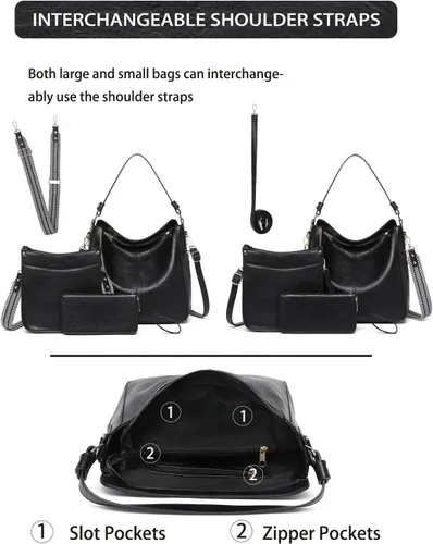 Miniatura 5 de Carteras para Mujeres 3PCS, Juego de Bolsos Cruzados Bolso Grande de Cuero Carteras de Hombro con Billetera Correas Ajustables para Damas Tote