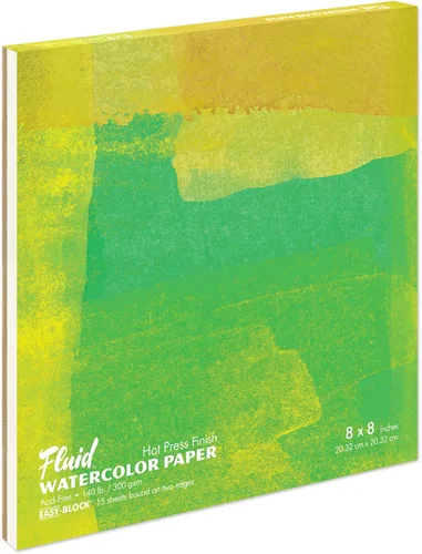 Fluid Artist Bloque de acuarela, 140 libras (300 GSM) bloc de papel de prensa en caliente para pintura de acuarela y medios húmedos con