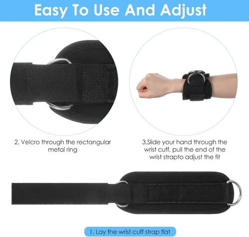 Miniatura 3 de 2 correas de levantamiento de pesas con anillo D, muñequeras ajustables para gimnasio, soporte de muñeca acolchado, accesorios para máquina