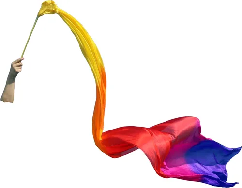 Winged Sirenny 4.4yds Colorful Flowy Soft Silk Ribbon Throw Streamer with Rod,Church Liturgical Praise Worship Adoration Dance Ribbon Beginners