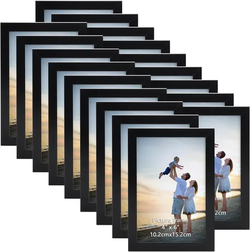 Miniatura 11 de Hoikwo 18 paquetes de marcos de fotos de plástico negro de 3.5x5 multifuncionales con cubierta de plástico para fotos familiares, obras de arte