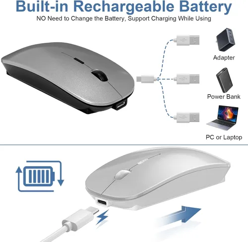 Miniatura 6 de Kovess Ratón para Laptop Inalámbrico Bluetooth - MacBook Air Mac Pro PC iPad Ratón Óptico Recargable Silencioso con Jiggler Interruptor de Modo Dual