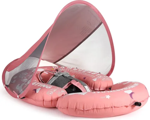 Miniatura 12 de Mambobaby Flotador de natación para bebé con toldo, flotador de bebé sólido no inflable, material de cuero suave impermeable y agradable a la piel