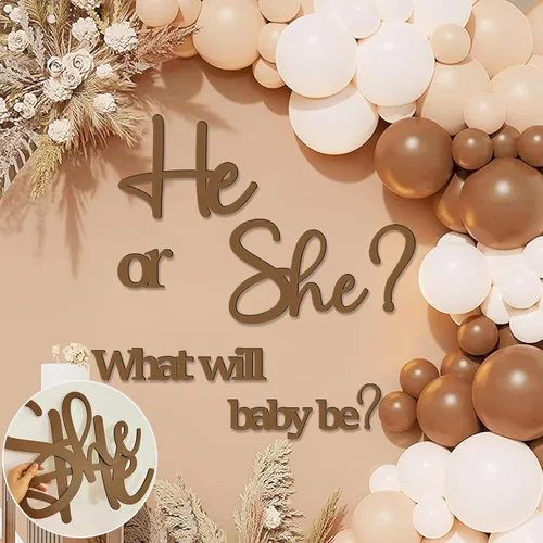 Grandes calcomanías de revelación de género para telón de fondo, señal de baby shower de madera, ¿él o ella? ¿Qué será el bebé? Arco de globos,