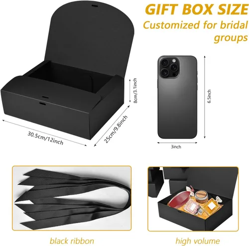 Miniatura 3 de Paquete de 12 cajas de regalo negras con tapas, caja de propuesta de padrinos de boda de 12 x 9.8 x 3.1 pulgadas, caja de regalo negra de lujo