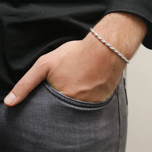 Miniatura 3 de Verona Jewelers Pulsera de plata de ley italiana auténtica de 0157in 0177in 0236in corte de diamante macizo cadena trenzada gruesa para hombres