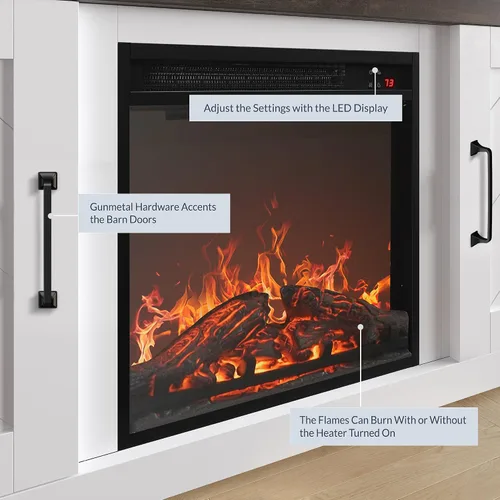 Miniatura 5 de BELLEZE Moderno soporte de TV de 58" estilo granja con calefactor eléctrico de chimenea de 18" y centro de entretenimiento multimedia para TV