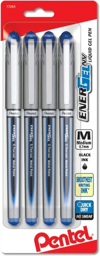 Pentel ENER-GEL NV - Bolígrafo de gel líquido, 0.028 in, línea media, punta de metal, tinta azul, paquete de 4 (BL27BP4C)