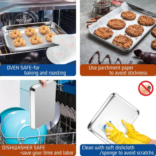 Miniatura 5 de P&P CHEF Bandeja para hornear galletas de 9 pulgadas, bandeja de acero inoxidable para cocina, utensilios para horno para múltiples usos, aspecto