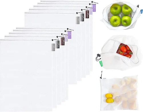 Miniatura 12 de purifyou Juego de 9 mini bolsas de lona de algodón orgánico reutilizables con cordón para comprar comestibles, productos secos, artículos esenciales