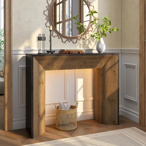 Miniatura 3 de Mesa de entrada de 41 pulgadas con luz LED, mesa consola de madera de granja detrás del sofá, mesa de sofá rústica estrecha para sala de estar, mesa