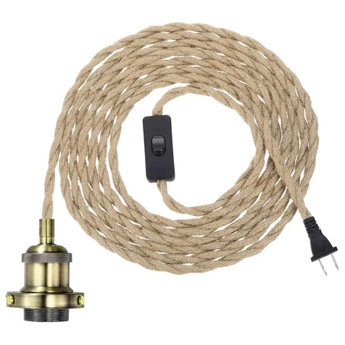 Miniatura 9 de PATIKIL Kit de cable de luz colgante de 15.4 pies, enchufe E26 con interruptor, cuerda trenzada industrial vintage para lámpara de granja