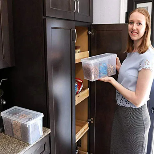 Miniatura 7 de Paquete de 2 recipientes de almacenamiento de plástico divididos para verduras con tapas y asas para almacenamiento de refrigerador, cajas