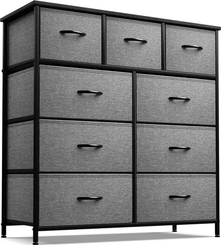 Sorbus - Cómoda con 9 cajones para dormitorio, pasillo, armario, organización de oficina, marco de acero, parte superior de madera, contenedores de