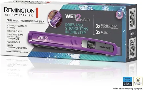 Miniatura 7 de Remington Wet 2 - Plancha de pelo liso de 1 pulgada con placas de turmalina de cerámica, 390 F de alto calor y controles digitales, color morado
