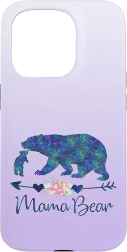 Miniatura 14 de Teal Blue Purple Floral Mama Bear and One Cub Silver Purple Case for iPhone 17
