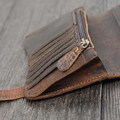 Miniatura 6 de LUUFAN Cartera larga de cuero genuino para hombre billetera plegable grabada