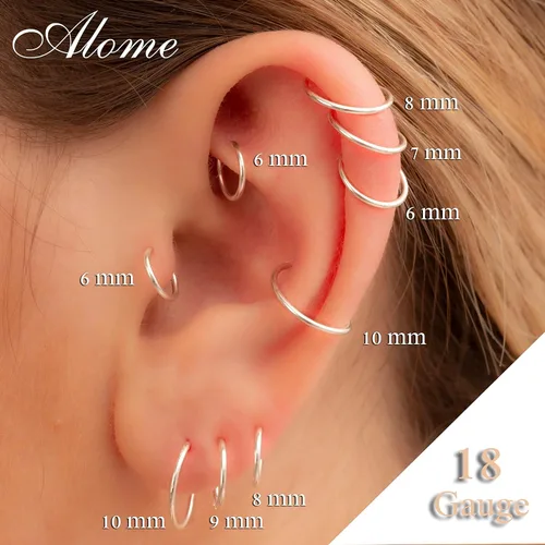 Miniatura 46 de Aretes de aro de oro de plata – Aretes de aro para mujer, dos piezas de aros de plata fina rellenos de oro, aro de hélice, anillo de tragus, aro