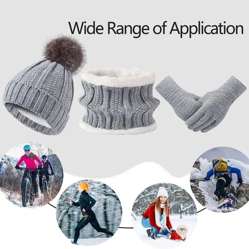 Miniatura 7 de Conjunto de guantes de invierno para mujer, gorro de forro polar, bufanda para pantalla táctil, guante 3 en 1