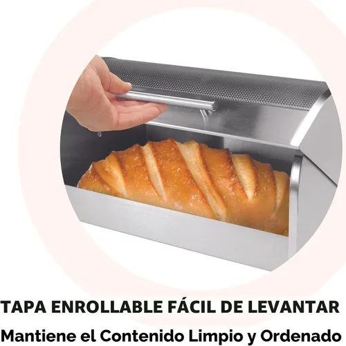 Miniatura 6 de Oggi Panera con tapa enrollable de acero inoxidable para encimera de cocina con tapa de vidrio templado - Se adapta a múltiples hogazas grandes