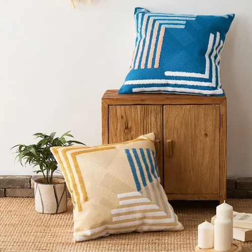 Miniatura 6 de vctops Funda decorativa para cojín con detalles de penachos geométricos estilo bohemio, funda de almohada cuadrada bordada en algodón para sofá