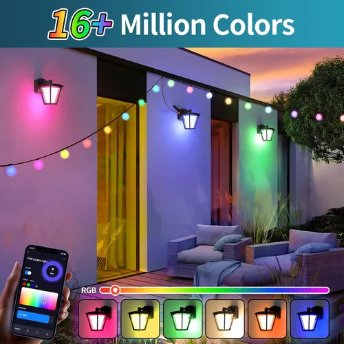 Miniatura 2 de AKK Luces de pared inteligentes para exteriores con salida GFCI, control de aplicación, luces de porche RGBCW que cambian de color, IP65