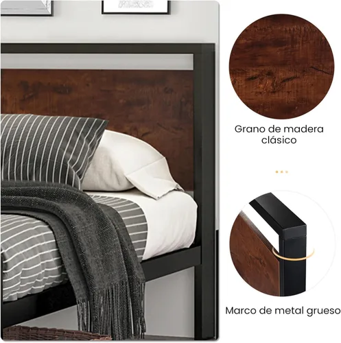Miniatura 5 de SHA CERLIN Estructura de cama de plataforma de metal de 14 pulgadas tamaño Queen con cabecero y piecero de madera, base para colchón, no necesita