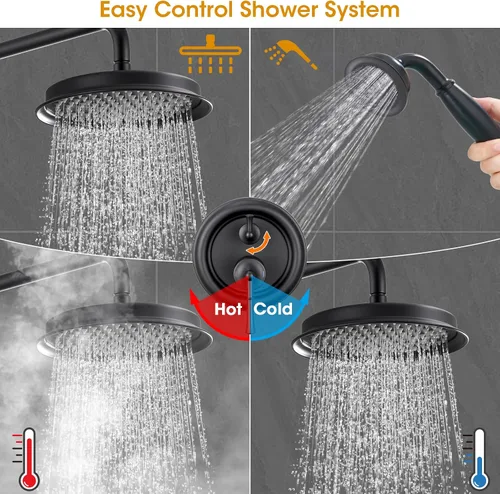 Miniatura 5 de Cabezal de ducha de lluvia antiguo con rociador de mano, sistema de ducha de lluvia negro mate con válvula de presión de equilibrio empotrada, Mate