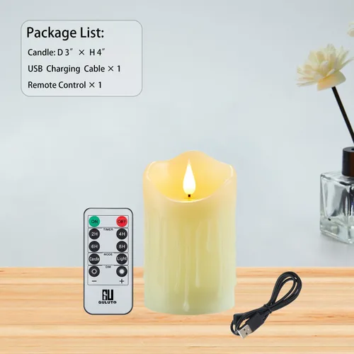 Miniatura 7 de Velas sin llama con batería recargable, velas parpadeantes con control remoto y temporizador, velas LED de pilar de cera real, velas LED