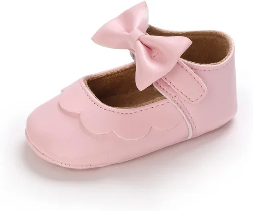 myppgg Zapatos planos Mary Jane para bebé niña, con lazo brillante, vestido de princesa, zapatos de cuna antideslizantes para niños pequeños que