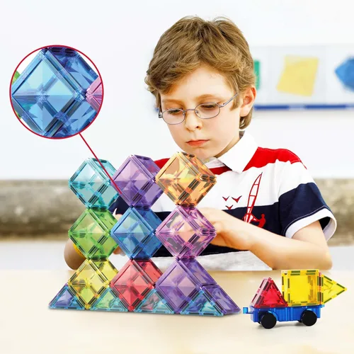 Miniatura 6 de PicassoTiles Paquete de construcción: 80 piezas de diamante + 60 piezas de azulejos magnéticos de bloques de construcción: juguete educativo STEAM