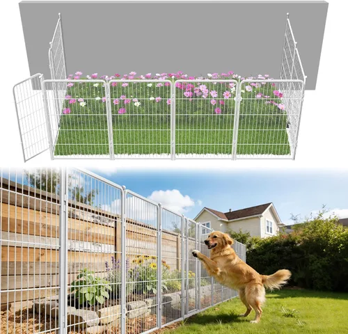 Miniatura 64 de FXW - Valla de jardín metálica y resistente para exteriores, barrera para perros y conejos, fácil instalación, negro, 24 pulgadas de alto x 29.6