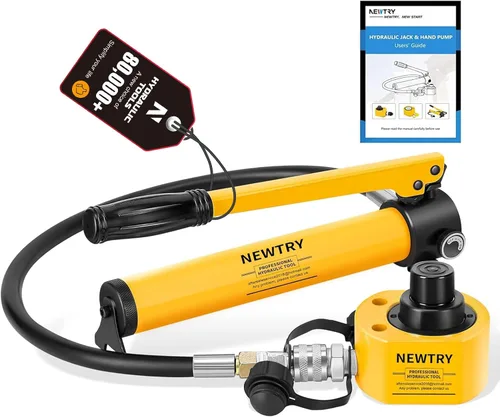 NEWTRY Kit de potencia Porta de gato hidráulico de perfil bajo 10T + bomba manual hidráulica manual CP-180 Jack de sección múltiple, cilindro